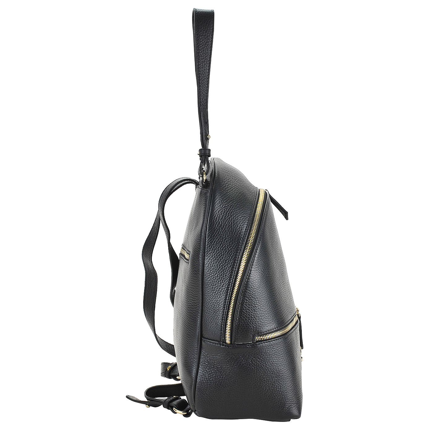 Вместительный черный кожаный рюкзак с золотыми деталями Marina Creazioni 