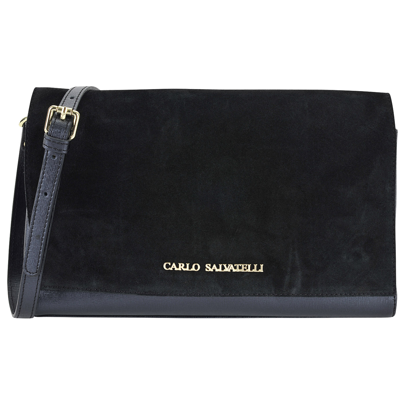 Carlo Salvatelli Женская черная сумочка из сафьяновой кожи с замшей