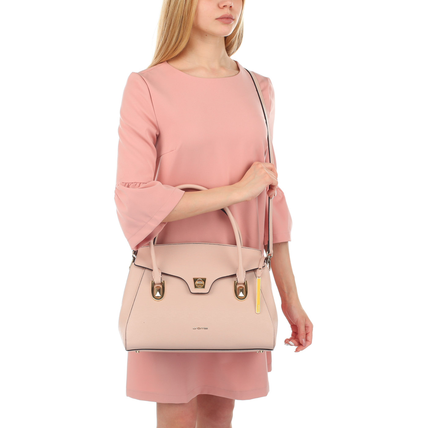 Розовая сумка из натурального сафьяна с длинными ручками Cromia Mina